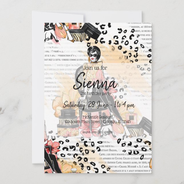 Invitación Niña de moda (Anverso)