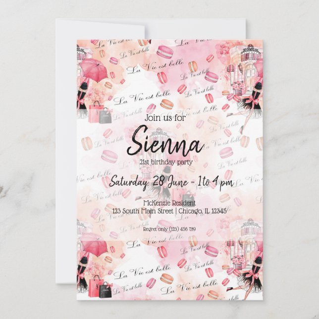 Invitación Niña de moda (Anverso)