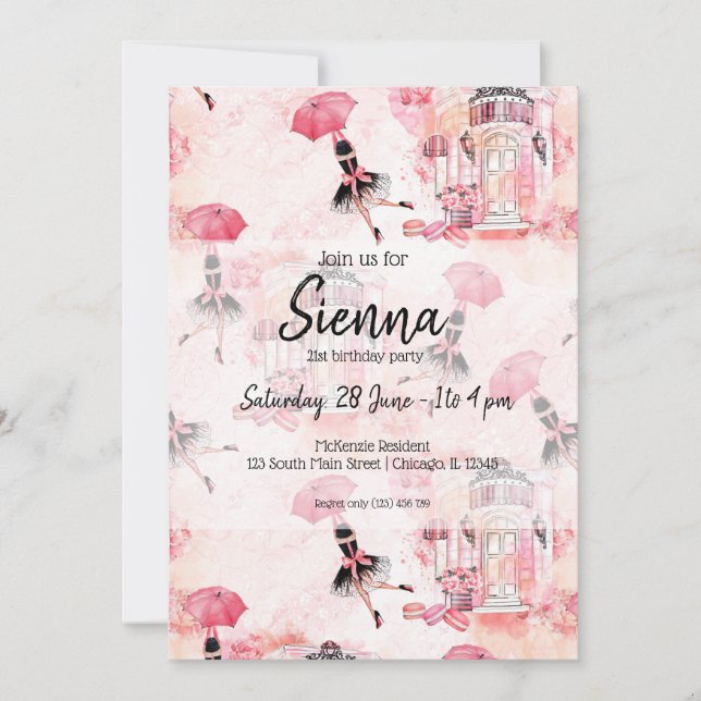 Invitación Niña de moda (Anverso)