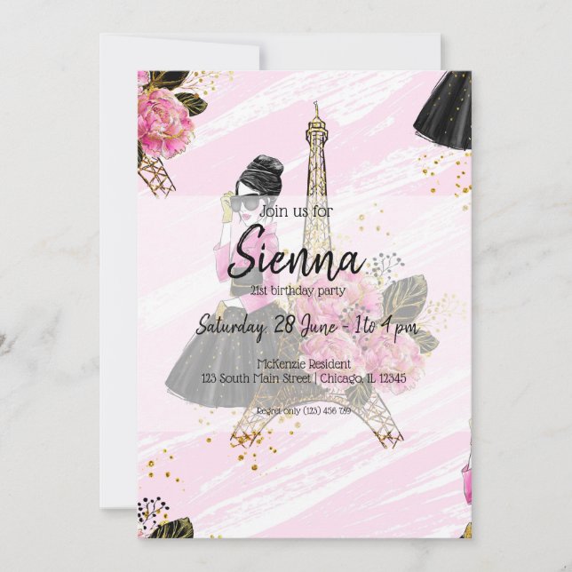 Invitación Niña de moda (Anverso)