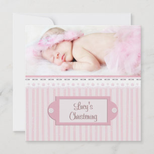 Invitación Niña de Ojal Blanco Rosa Foto Bautizo Bautismo