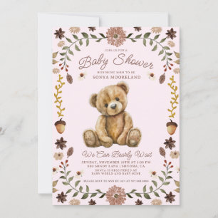Invitación Niña de osito de peluche acuarela Cumpleaños rosa