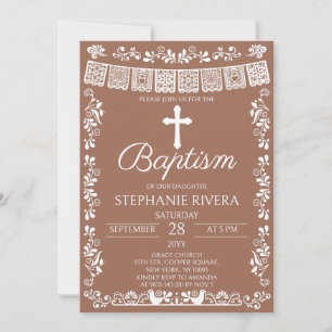 Invitación Niña de Papel Picado de Terracota Bautizo