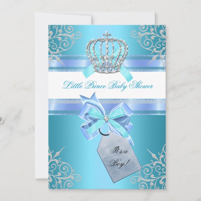 Invitación Niña de pequeño príncipe Baby Shower Verde azulada (Anverso)