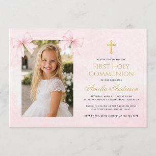 Invitación Niña de Primera Comunión Foto Lazos Rosas Cruz Dor