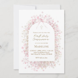 Invitación niña de primera comunión rosa blanca