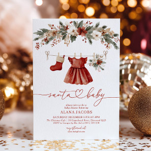 Invitación Niña de Santa Baby Shower Vestido Rojo de Navidad