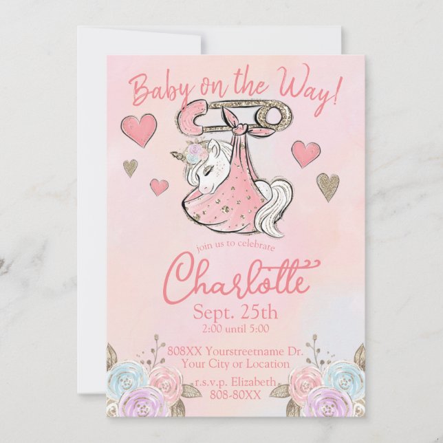 Invitación Niña de unicornio (Anverso)