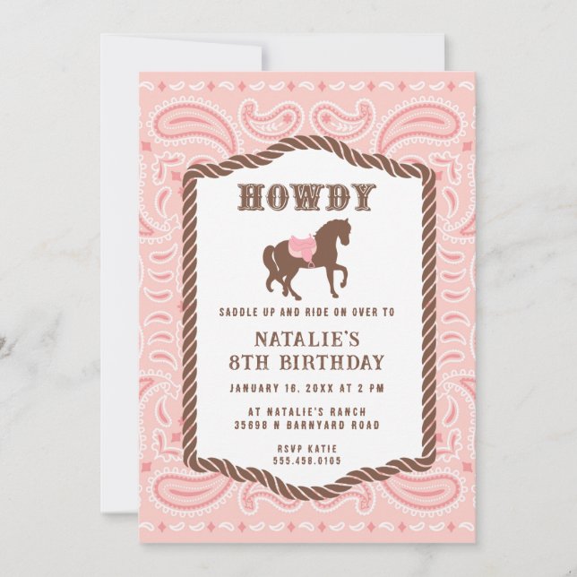 Invitación Niña de vaca rosa | Horse Silhouette | Cumpleaños (Anverso)