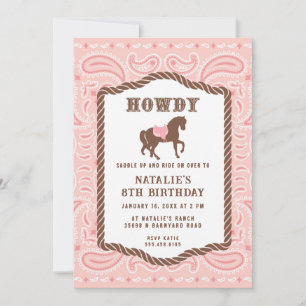 Invitación Niña de vaca rosa   Horse Silhouette   Cumpleaños