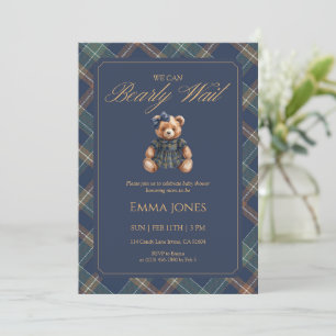 Invitación Niña del Oso de Peluche Cuadros de Tartán Clásico