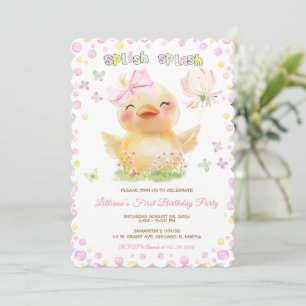 Invitación NIÑA DEL PATITO DE GOMA ROSA Primer Cumpleaños