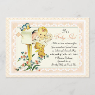 Invitación Niña del vintage dentro del buzón Baby Shower