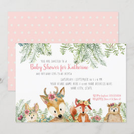 Invitación Niña ducha Woodland Animales Boho Deer n Fox