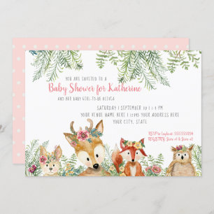 Invitación Niña ducha Woodland Animales Boho Deer n Fox