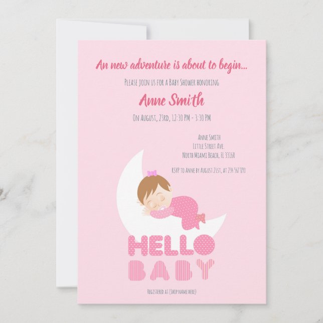 Invitación Niña durmiente en el Baby Shower Invitat de la lun (Anverso)