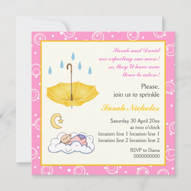 Invitación Niña durmiente invitada amarilla rosa rota (Anverso)