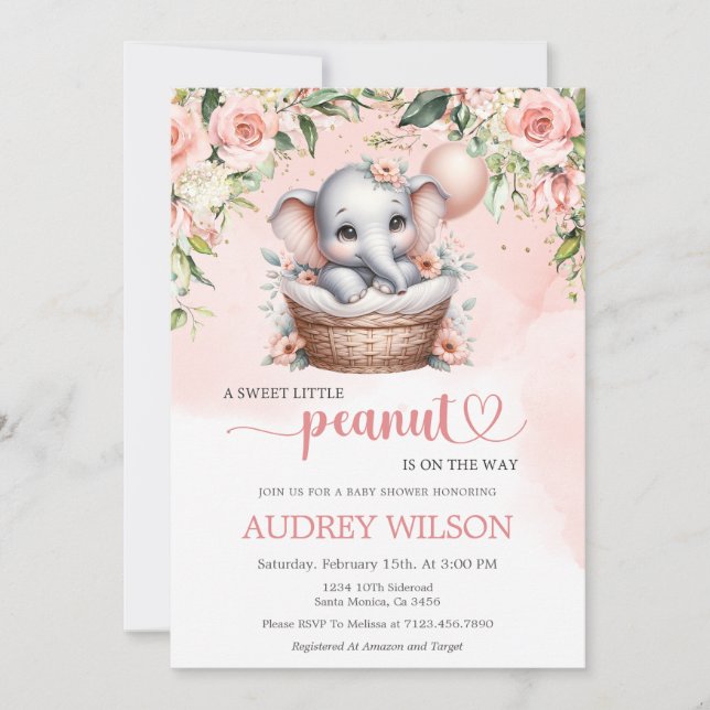 Invitación Niña elefante Baby Shower Pequeña cacahuete (Anverso)