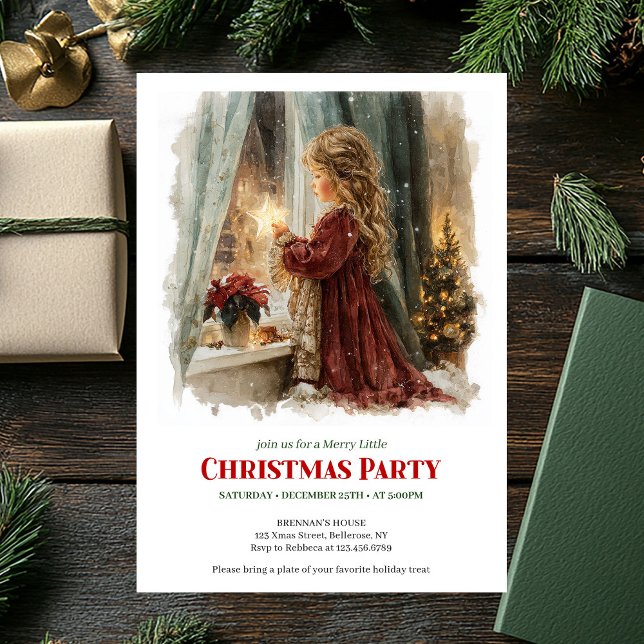 Invitación Niña elegante con estrella brillante editable  (Elegant little girl holding shining star editable invitation

)