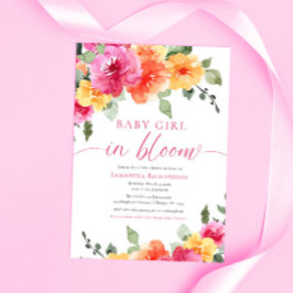 Invitación Niña en floral de primavera colorida en Bloom