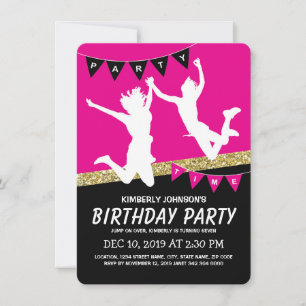 Invitación Niña en parque de trampolín Fiesta de cumpleaños r