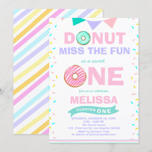 Invitación Niña Espolvorea Cumpleaños Donut Miss La Diversión