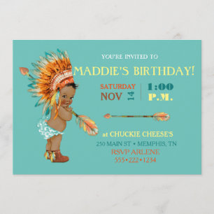 Invitación Niña Étnica Bebé Tocado Tribal Nativo Mocasinés