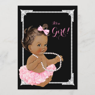 Invitación Niña Étnica Perla Negra Rosa Baby Shower