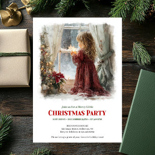 Invitación Niña festiva espera a Santa impresión de Navidad