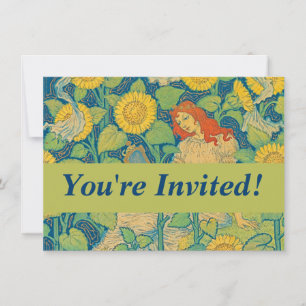 Invitación Niña flor en jardín de girasol