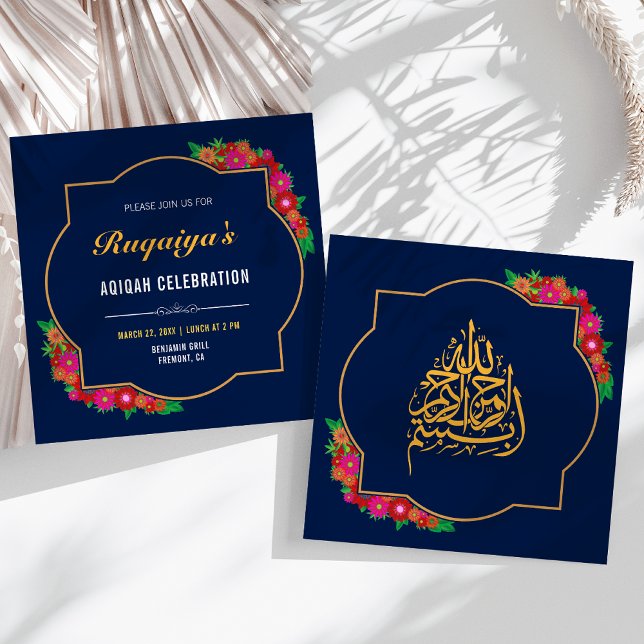 Invitación Niña floral azul oscura Aqiqah (Subido por el creador)