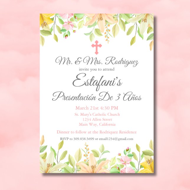 Invitación Niña Floral Presentación 3 Años Mexicana 3 Años (Subido por el creador)