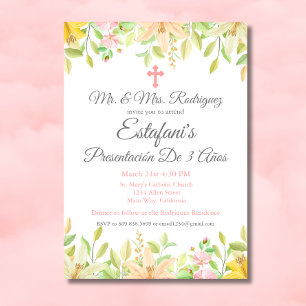 Invitación Niña Floral Presentación 3 Años Mexicano 3 Años