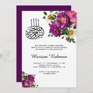 Invitación Niña floral púrpura moderna Aqiqah