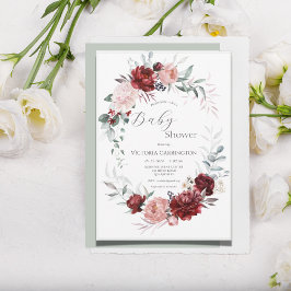 Invitación Niña Floral Rosa y Roja - Baby Shower moderno