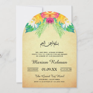 Invitación Niña Floral Rustica Vintage Aqiqah