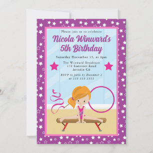 Invitación Niña Gimnasta Pelirroja Adorable Cumpleaños Infant