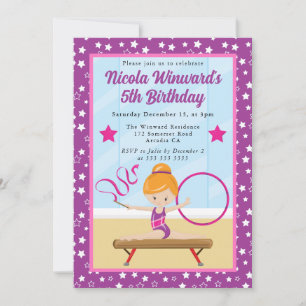 Invitación Niña Gimnasta Pelirroja Adorable Cumpleaños Infant