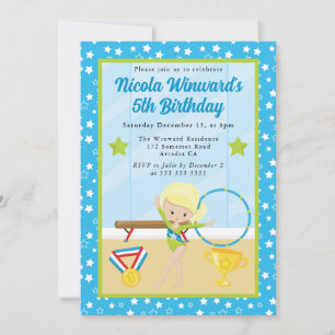 Invitación Niña Gimnasta Rubia Adorable Cumpleaños Infantil