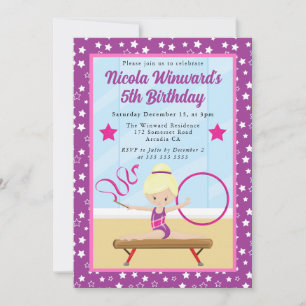 Invitación Niña Gimnasta Rubia Adorable Cumpleaños Infantil