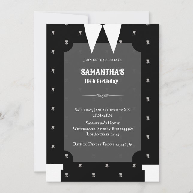 Invitación Niña gótica con vestido negro Cumpleaños (Anverso)
