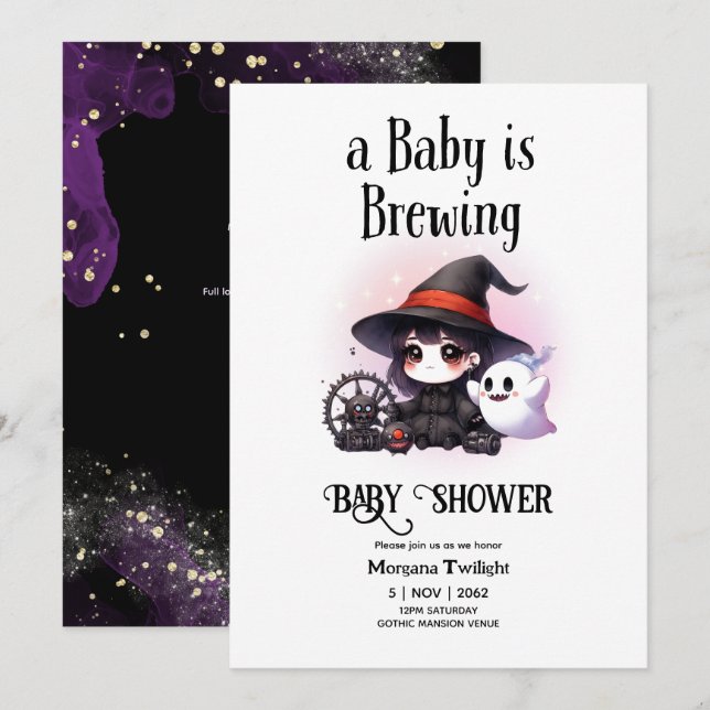 Invitación Niña gótico está preparando un fantasma de bruja (Anverso / Reverso)