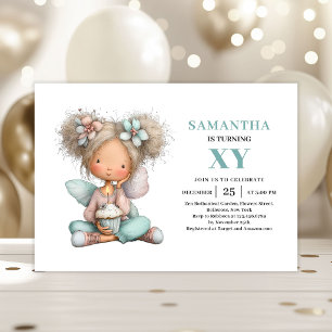 Invitación Niña Hada 7º Cumpleaños Caprichoso Dulce Pastel