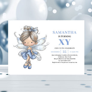 Invitación Niña Hada Azul Caprichosa Cumpleaños 1 Pastel