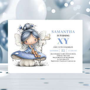 Invitación Niña Hada Azul Caprichosa Cumpleaños Mágico 5 años
