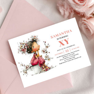 Invitación Niña Hada Brillante Cumpleaños 3 Rubor Floral