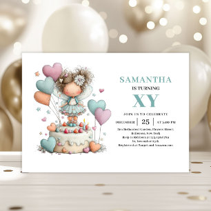 Invitación Niña Hada Caprichosa Cumpleaños 2º Mágico Pastel