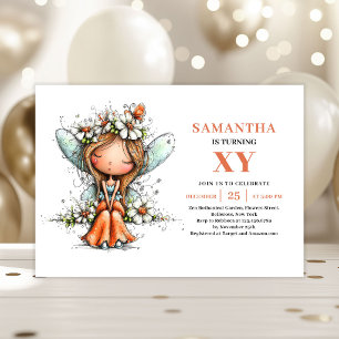 Invitación Niña Hada Caprichosa Cumpleaños 4 Floral Pastel