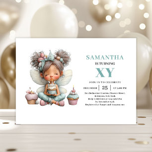 Invitación Niña Hada Caprichosa Cumpleaños 4 Pastel Mágico