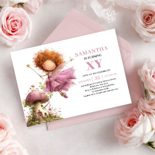 Invitación Niña Hada Caprichosa Cumpleaños 4 Rosa Dorado